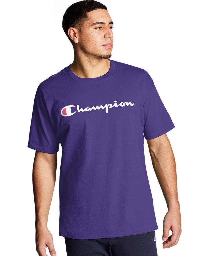 Champion Graphic Jersey Script Logo T-Shirt Heren - Paars - Belgie 9436SXODA